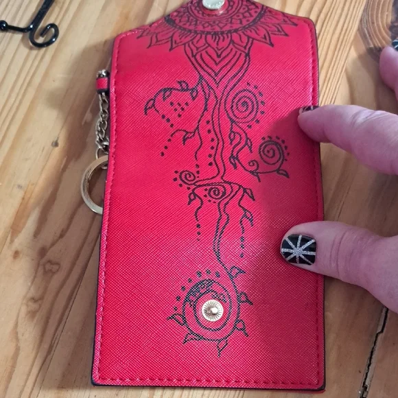 Hand Painted Red Patterned Women's Mini Wallet Coin Purse - Picture 4 of 9